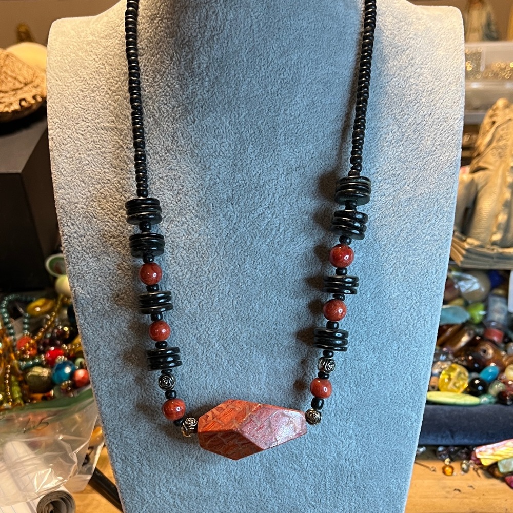 Coral, Bone and Red Jasper Necklace